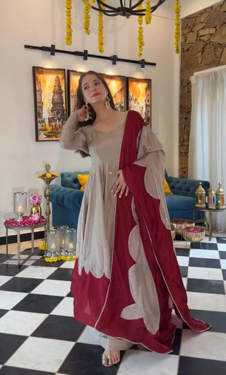 Gray Roman Silk Gown Palazzo Set ClothsVilla