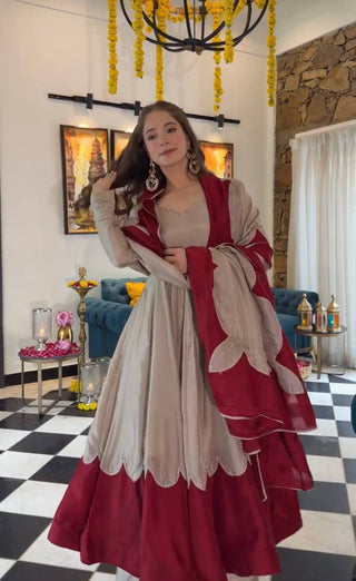 Gray Roman Silk Gown Palazzo Set ClothsVilla