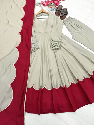 Gray Roman Silk Gown Palazzo Set ClothsVilla