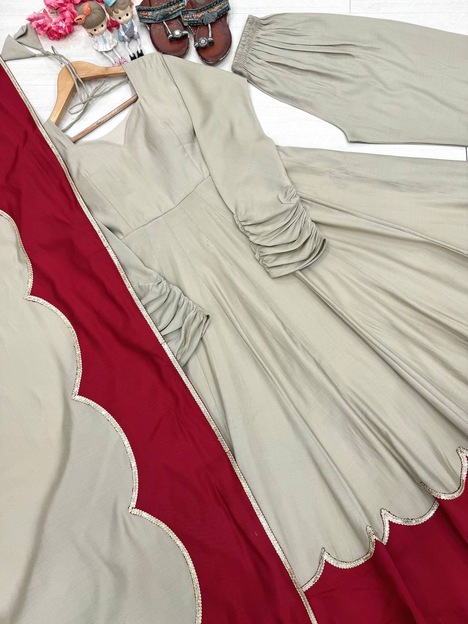 Gray Roman Silk Gown Palazzo Set ClothsVilla
