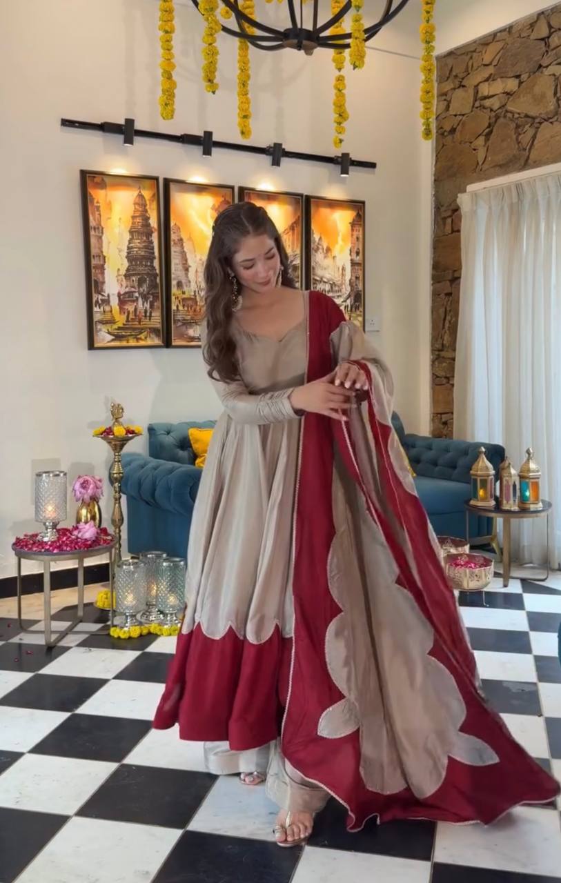 Gray Roman Silk Gown Palazzo Set ClothsVilla