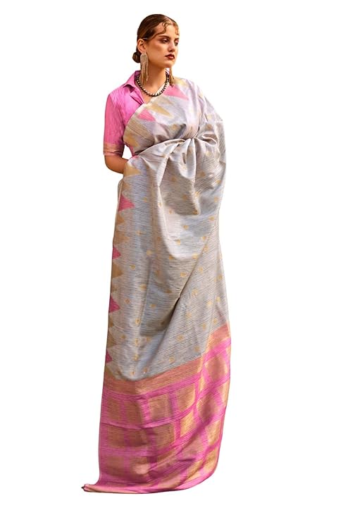Gray Saree Mall Women's Banarasi Silk Blend Saree with Unstitched Blouse Piece ClothsVilla