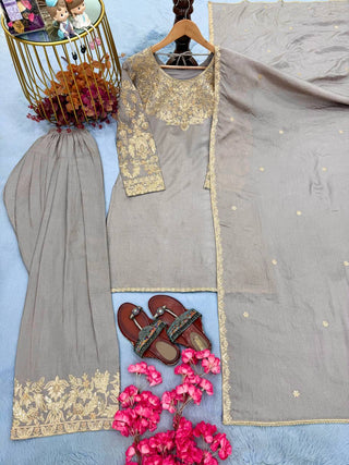 Gray Silk Embroidered Farshi Palazzo Suit ClothsVilla