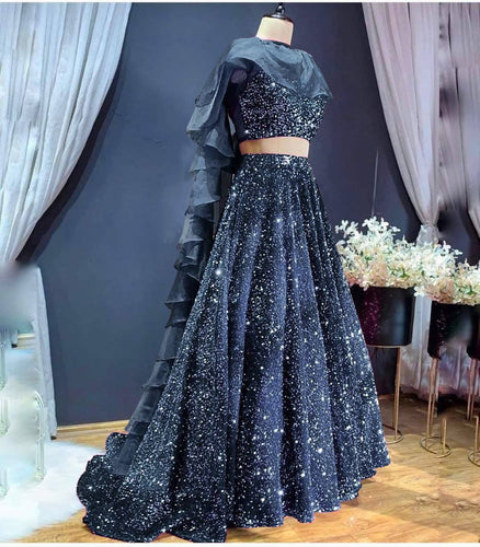 Gray Sparkle & Shine – Velvet Sequin Lehenga Set ClothsVilla