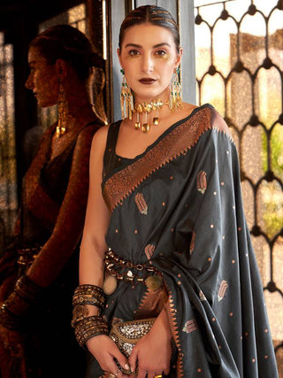 Gray Stunning Bollywood Style Tussar Silk Saree ClothsVilla
