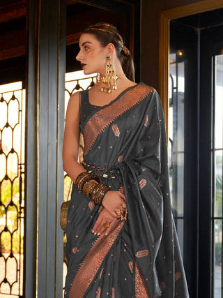 Gray Stunning Bollywood Style Tussar Silk Saree ClothsVilla