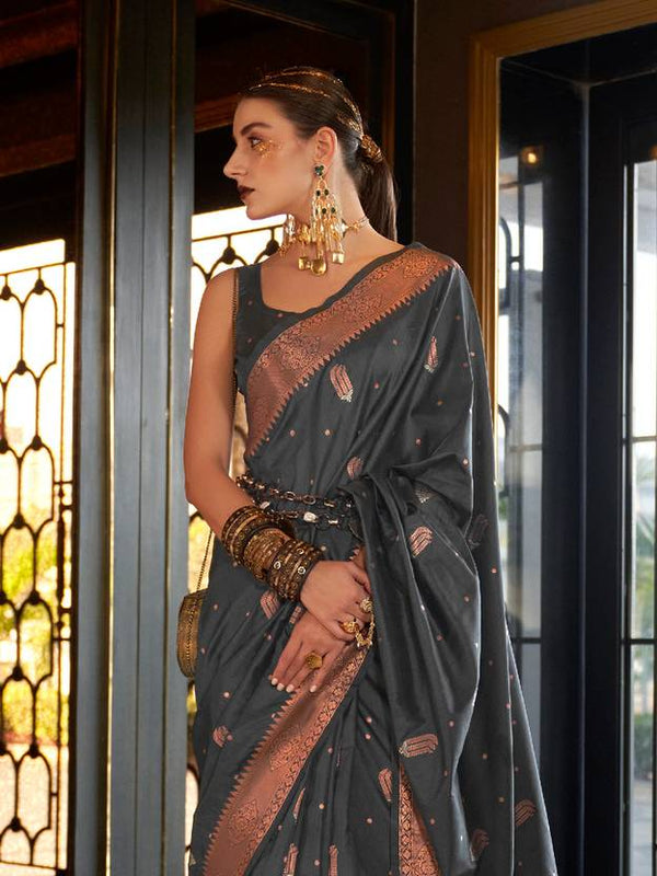 Gray Stunning Bollywood Style Tussar Silk Saree ClothsVilla