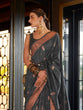 Load image into Gallery viewer, Gray Stunning Bollywood Style Tussar Silk Saree ClothsVilla