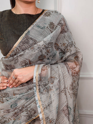 Gray Trendy Floral Ethnic Saree ClothsVilla