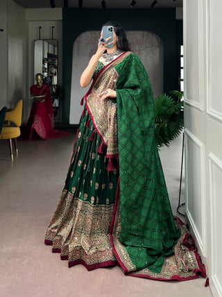 Green Ajrak Printed Lehenga Choli ClothsVilla