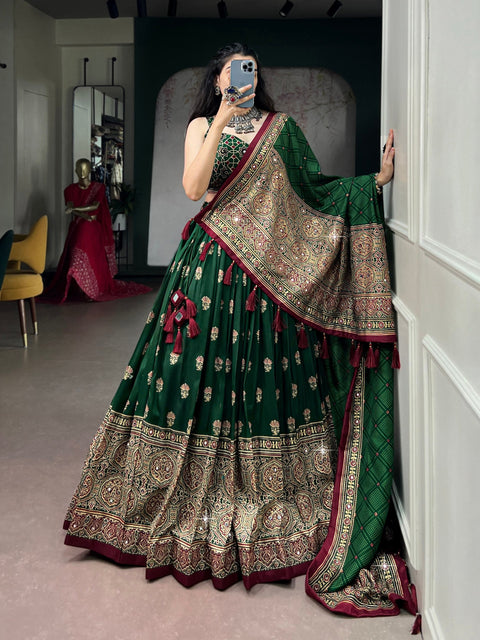 Green Ajrak Printed Lehenga Choli ClothsVilla Main image