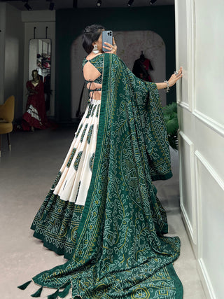 Green Artistry in Silk Tussar Lehenga Choli with Bandhej Print & Gotta Patti Accents