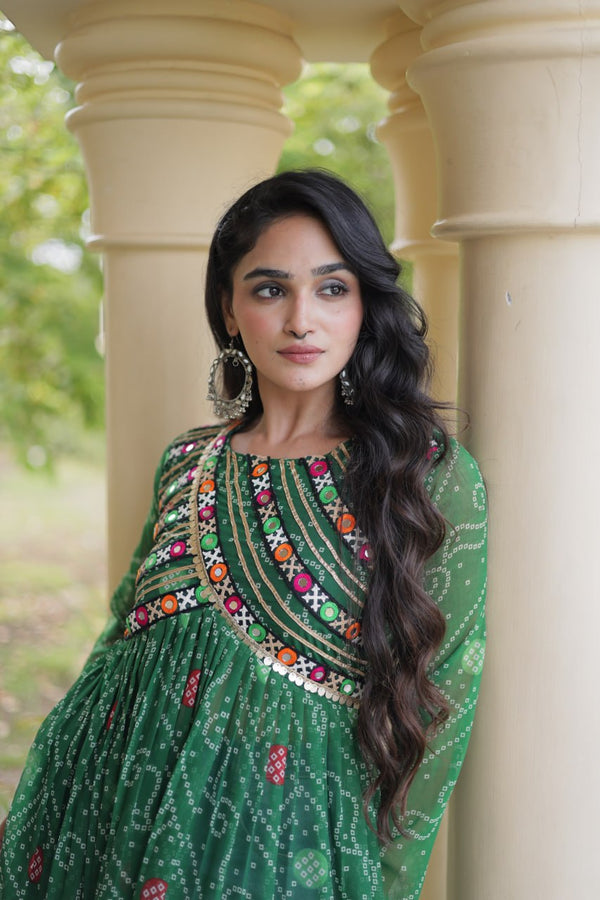 Green Bandhani Kurti with Patchwork ClothsVilla