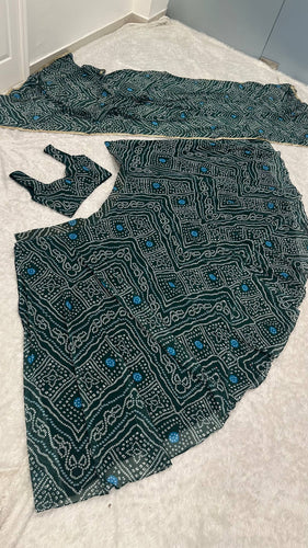 Green Bandhani Print Faux Georgette Lehenga Choli Set with Dupatta –Navratri Special Festive Wear ClothsVilla