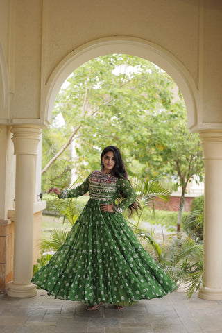 Green Bandhani Print Gown ClothsVilla