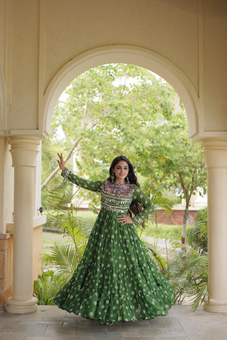 Green Bandhani Print Gown ClothsVilla