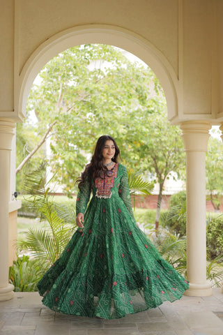 Green Bandhani Print Gown ClothsVilla