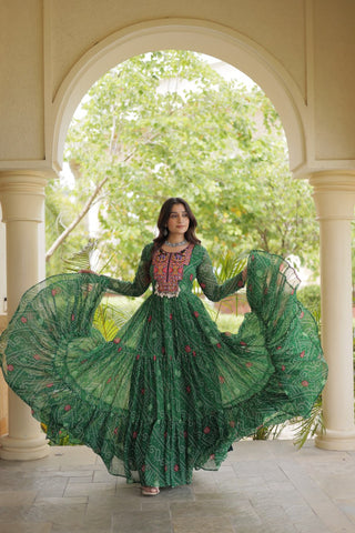 Green Bandhani Print Gown ClothsVilla