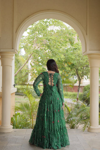 Green Bandhani Print Gown ClothsVilla