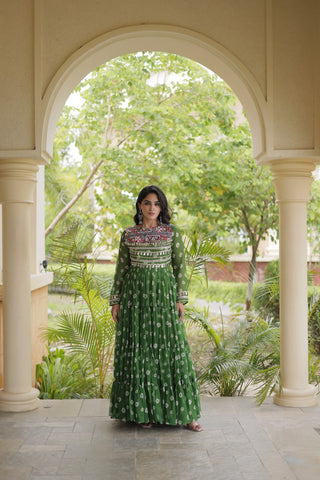 Green Bandhani Print Gown ClothsVilla