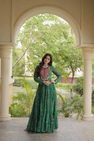 Green Bandhani Print Gown ClothsVilla