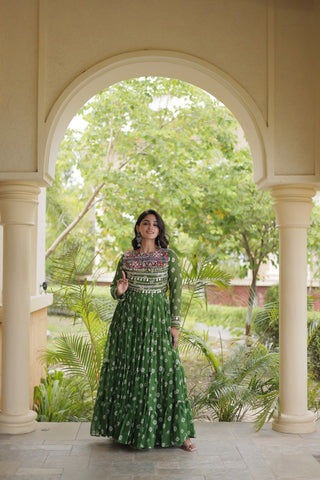 Green Bandhani Print Gown ClothsVilla