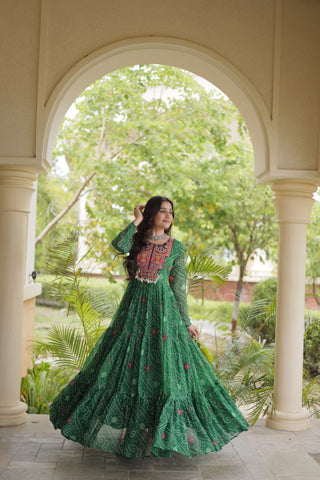 Green Bandhani Print Gown ClothsVilla