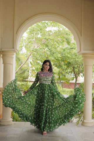 Green Bandhani Print Gown ClothsVilla
