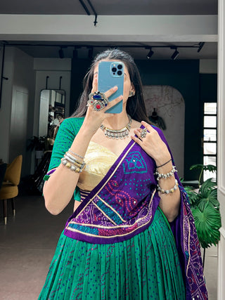 Green Bandhej Lehenga with Gotta Patti Lace ClothsVilla