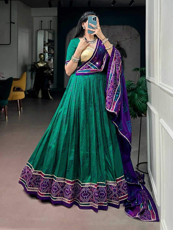 Green Bandhej Lehenga with Gotta Patti Lace ClothsVilla