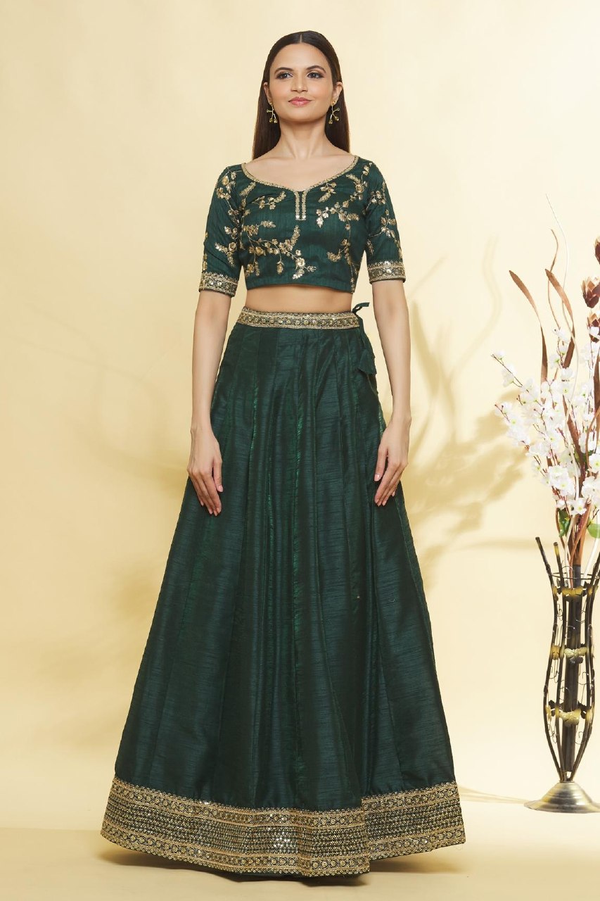 Green Banglory Embroidered Lehenga ClothsVilla