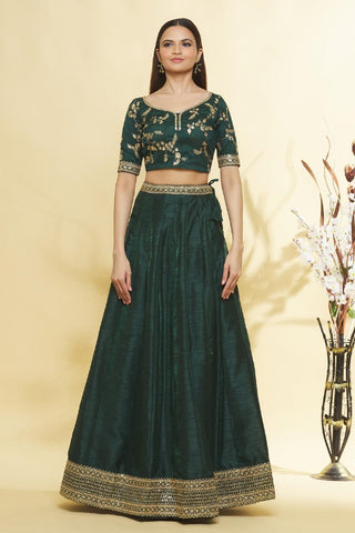Green Banglory Embroidered Lehenga ClothsVilla