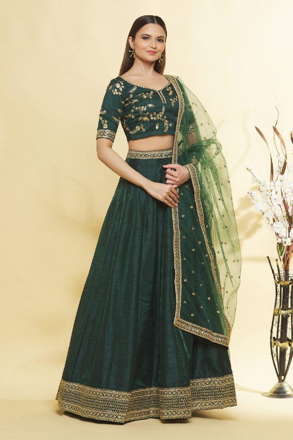 Green Banglory Embroidered Lehenga ClothsVilla