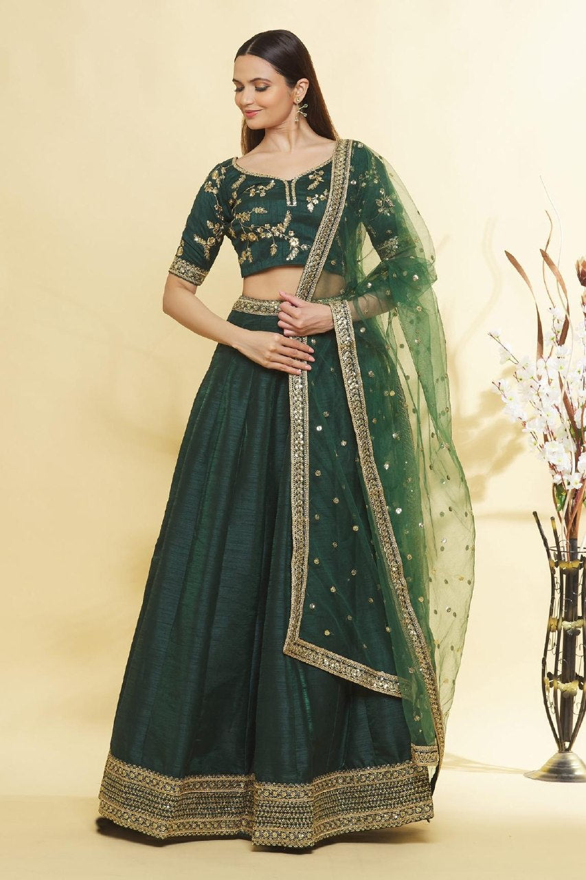Green Banglory Embroidered Lehenga ClothsVilla