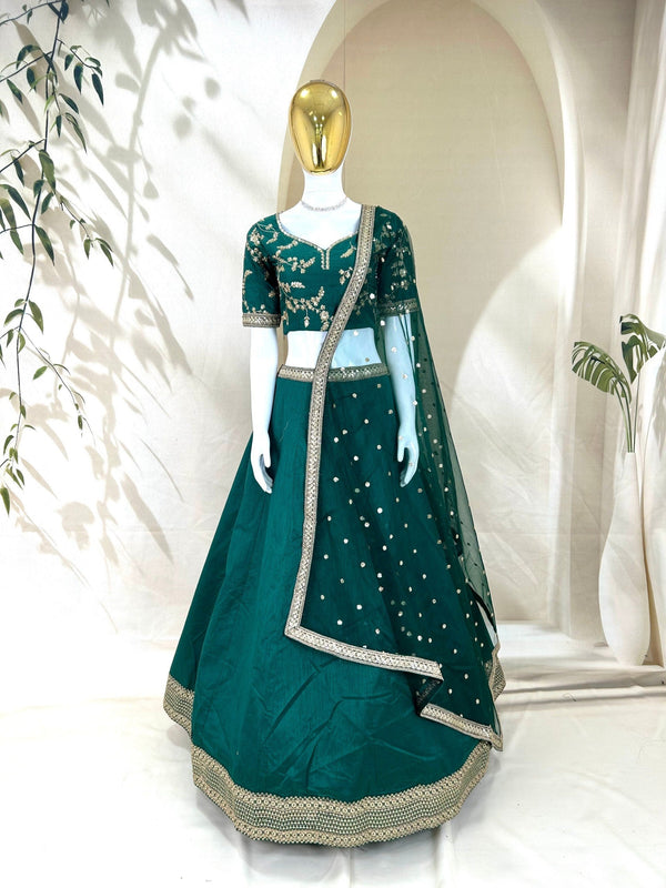 Green Banglory Embroidered Lehenga ClothsVilla