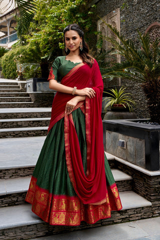 Green Checks Cotton Lehenga Choli ClothsVilla