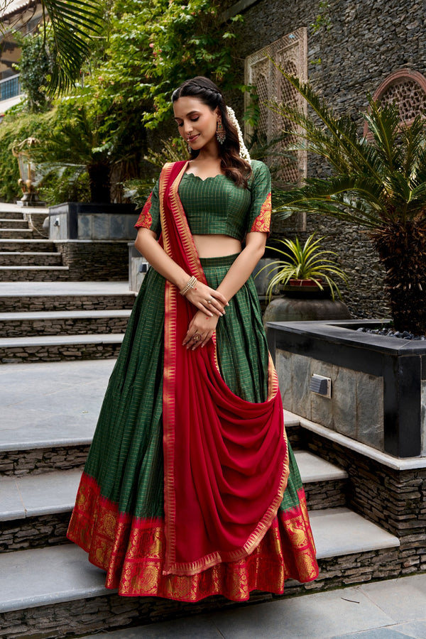 Green Checks Cotton Lehenga Choli ClothsVilla
