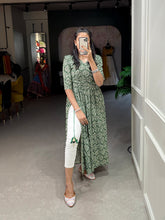 Load image into Gallery viewer, Green Color Classy &amp; Comfy Rayon Cotton Nayra Kurti with Foil Print and Tassels ClothsVilla