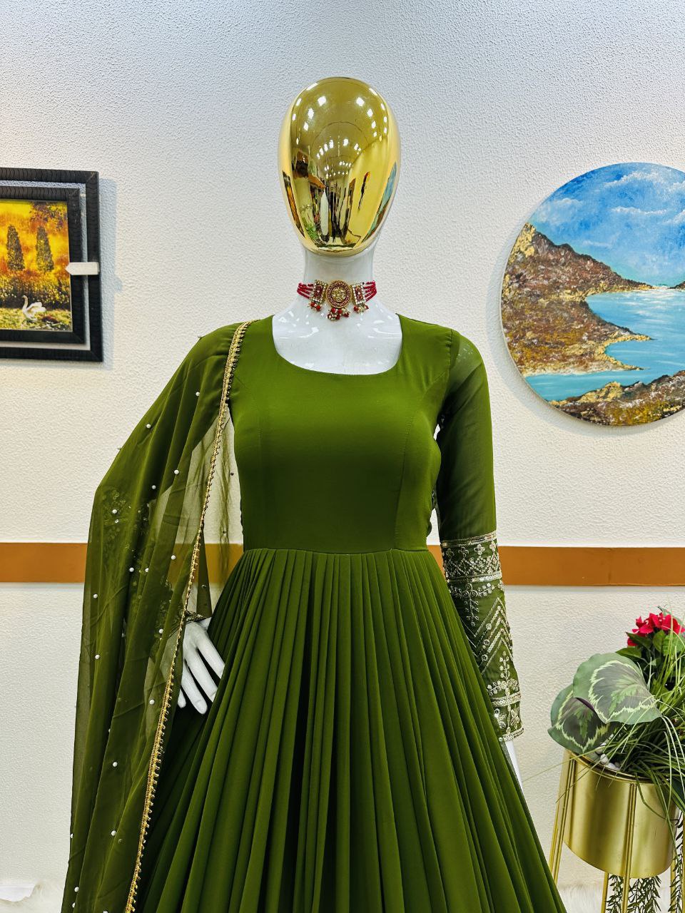 Green Color Enchanting Fox Georgette Embroidered Gown: Flowing Elegance for Special Occasions Secondary image