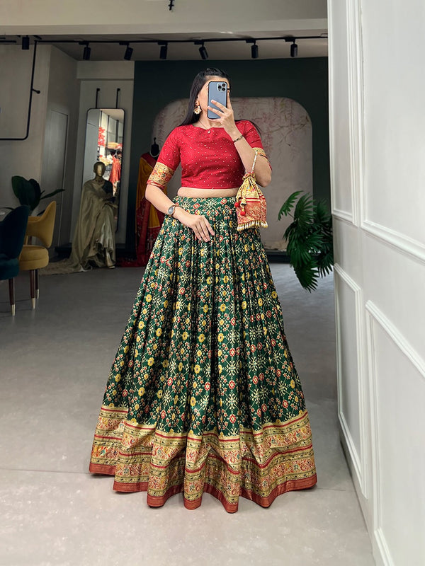 Green Color Ikkat Patola Co-ord Set Lehenga ClothsVilla