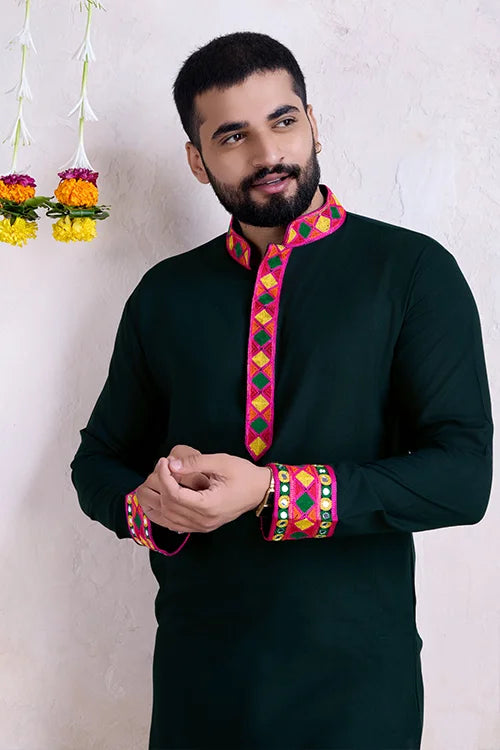Green Color Men's Wear Embroidered Kurta with Dupatta Collection Clothsvilla