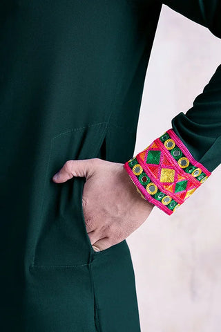 Green Color Men's Wear Embroidered Kurta with Dupatta Collection Clothsvilla