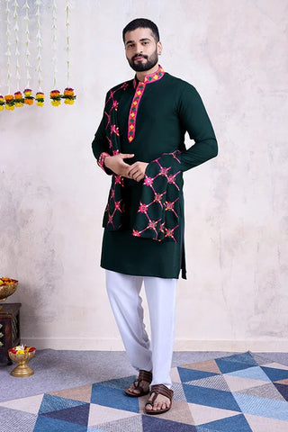 Green Color Men's Wear Embroidered Kurta with Dupatta Collection Clothsvilla