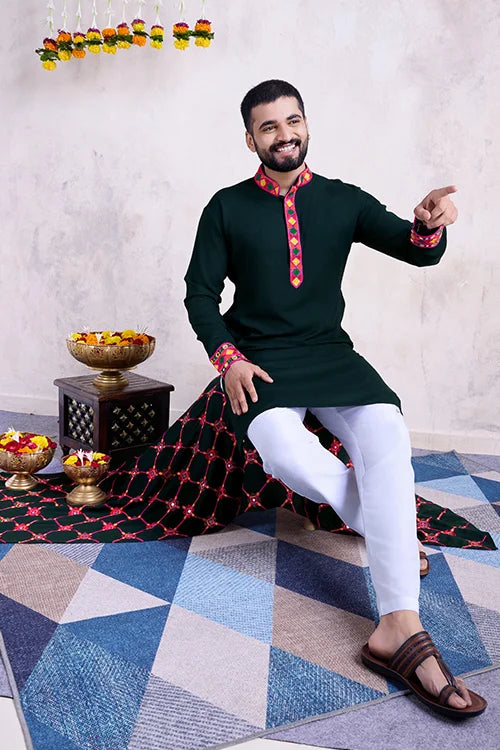 Green Color Men's Wear Embroidered Kurta with Dupatta Collection Clothsvilla