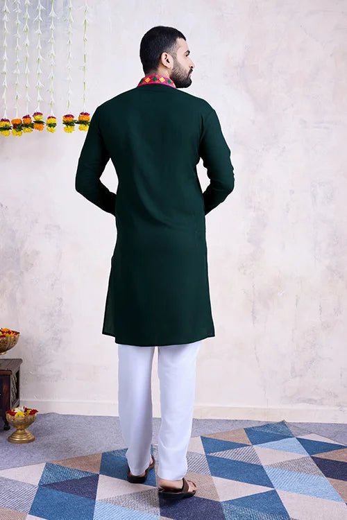Green Color Men's Wear Embroidered Kurta with Dupatta Collection Clothsvilla
