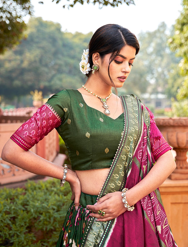 Green Color Mesmerize in Dola Silk Elegance Printed Lehenga Choli Set with Foil Work & Minakari ClothsVilla