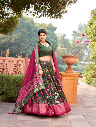 Green Color Mesmerize in Dola Silk Elegance Printed Lehenga Choli Set with Foil Work & Minakari ClothsVilla