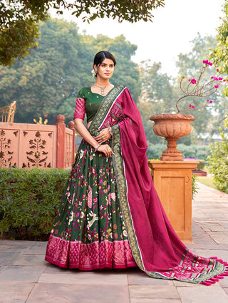 Green Color Mesmerize in Dola Silk Elegance Printed Lehenga Choli Set with Foil Work & Minakari ClothsVilla
