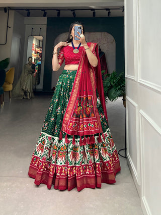 Green Color Patola Print Tussar Silk Lehenga Choli Set ClothsVilla