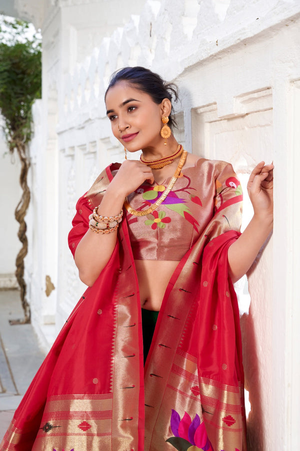 Green Color Plain With Paithani Lace Border Vichitra Silk Lehenga  Choli Clothsvilla